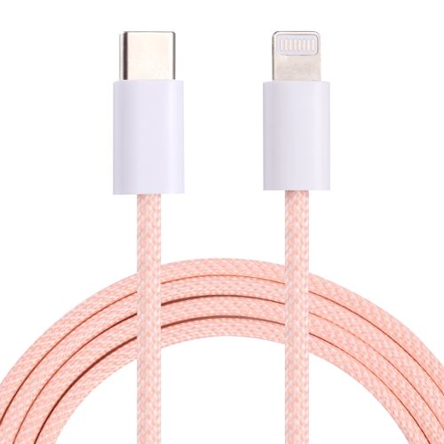 Câble USB-C vers 8 Broches 1 m Jaune Charge Rapide 20 W Tressé Rose YONIS