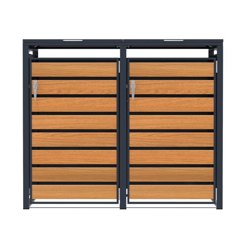 Abri Métallique Pour 2 Poubelle À Roulettes, Porte, 240 L, Poubelle De Jardin, Bois