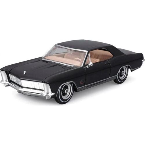 Maisto - 1/24 Buick Riviera 1965 - Noire Voiture en métal à l?échelle 1/24ème avec Portes ouvrantes, Noir
