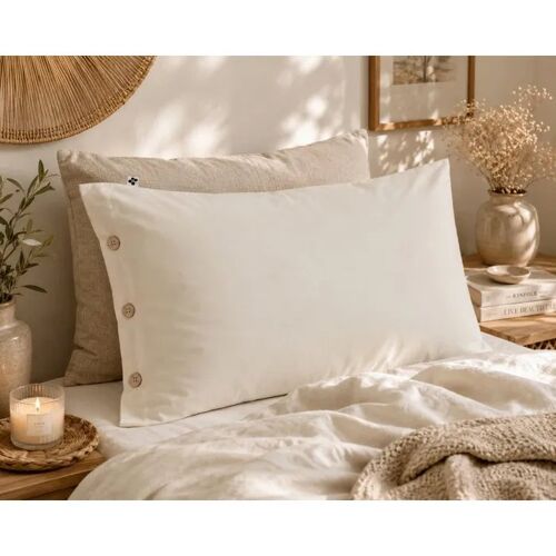 Taie En Percale De Coton 50x70 Cm Perrine Beige Pampa