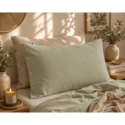Taie En Percale De Coton 50x70 Cm Perrine Vert Sauge