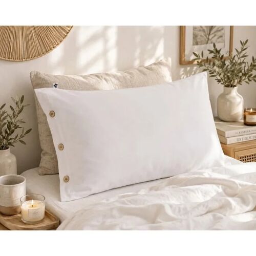 Taie En Percale De Coton 50x70 Cm Perrine Blanc Chantilly