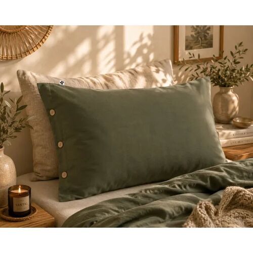 Taie En Percale De Coton 50x70 Cm Perrine Vert Romarin