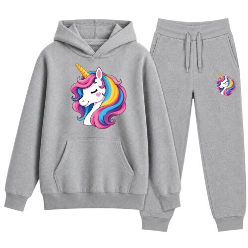 Jogging Fille Licorne Arc En Ciel - Sweat À Capuche Et Pantalon Gris Taille 3 À 14 Ans (Npz)