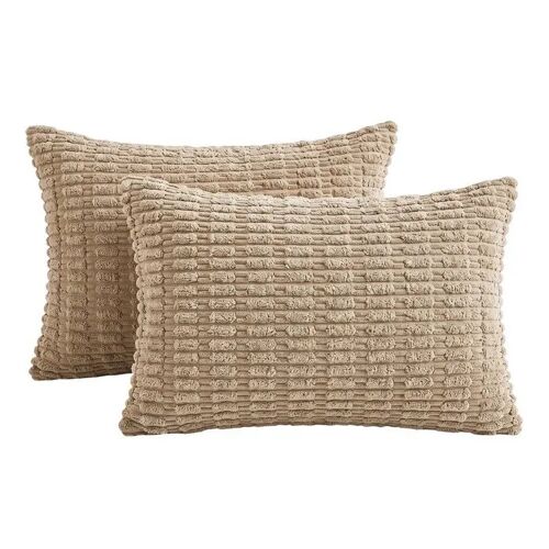 Lot De 2 Housses De Coussin Décoratives Beige 30x50 Cm, Douces & Ornées, Polyester Premium, Fermeture Éclair Invisible, Style