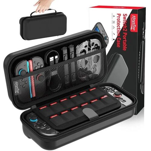 Étui de voyage rigide noir pour Nintendo Switch 2, protection robuste, organiseur avec poche filet, 12 emplacements jeux