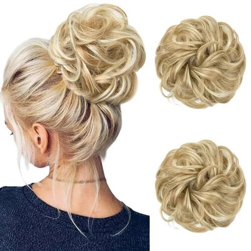 Lot De 2 Chignons À Élastique Cheveux Synthétiques Bouclés Aspect Naturel Blond Clair Pour Femmes - Fixation Rapide, Volume