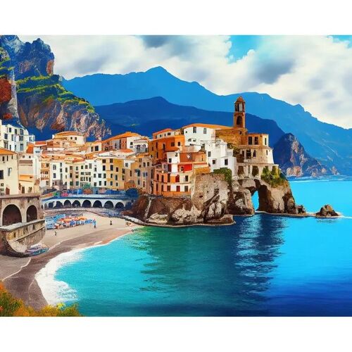 Peinture Par Numéros Diy Adulte & Adolescent, Kit Artisanat Acrylique Ville Italienne, Toile 40x60 Cm, Décoration Murale