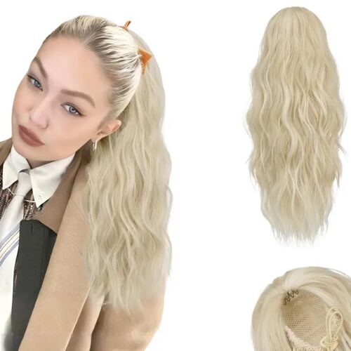Queue De Cheval Synthétique À Clip Sofeiyan 45 Cm Blond Ondulée, Extension Cheveux Naturel Volume Beach Waves, Cordon Coulissant 