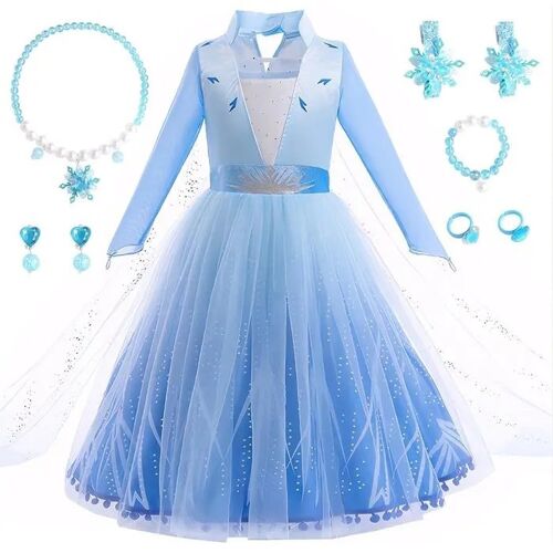 Déguisement Princesse Elsa Fille Xfozdm 130 Cm Bleu Robe Organza Polyester Coton, Manches Longues, Col Haut, Fermeture Velcro