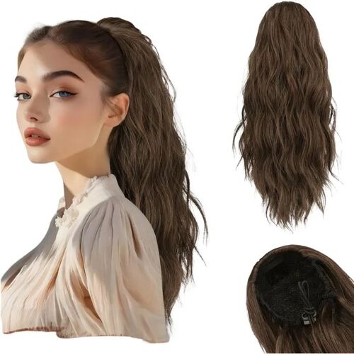 Queue De Cheval À Clip Sofeiyan 45 Cm Ondulée Brun Synthétique Fibre Haute Qualité Cordon Coulissant 2 Clips Extension Cheveux