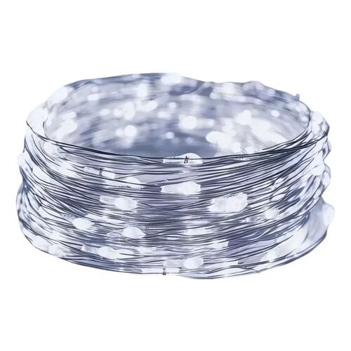 Guirlande Led 100 Points Lumineux Fil Cuivre 10m Blanc, Étanche Ip65 Intérieur/Extérieur, Alimentation Piles Aa, Décoration