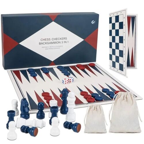 Jeu de Voyage 3 en 1 Échecs Dames Backgammon Magnétique Pliable 25x25cm, Plastique/Bois, pour Enfants et Adultes, Développement