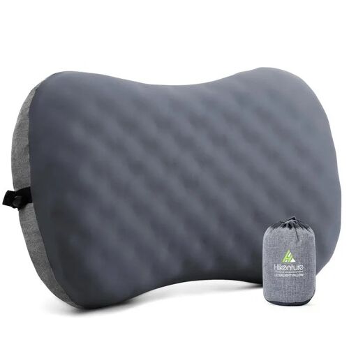 Oreiller de Voyage Gonflable Ergonomique Turystyczna Gris, Mousse TPU, Ultra-léger 200g, Compact 10x15cm, Housse Lavable, Valve