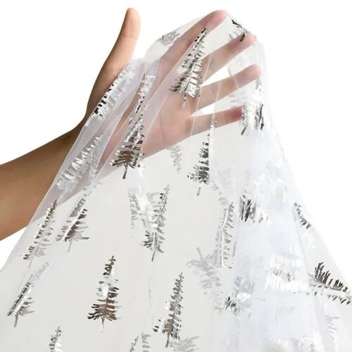 Lot De 3 Nappes Festives Blanc Argenté 70x300 Cm Polyester Voile Hivernal Arbres Scintillants Décoration Table Fenêtre Commode