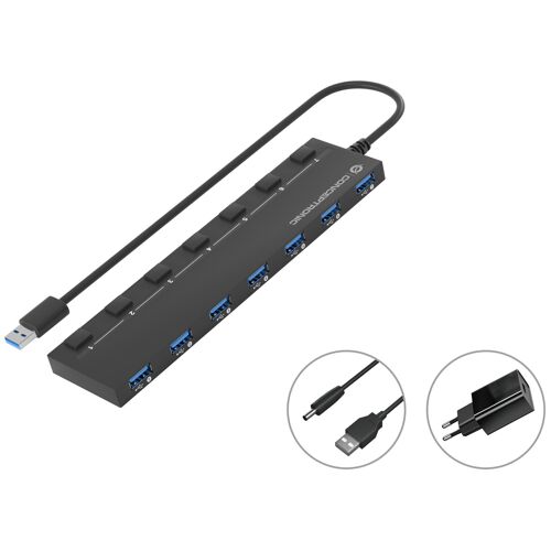 Conceptronic HUBBIES19BP hub & concentrateur USB 3.2 Gen 1 (3.1 Gen 1) Type-A 5000 Mbit/s Noir