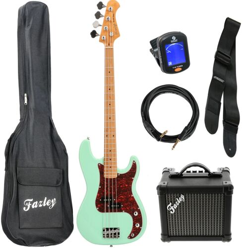 Fazley Sunset Piranha 4 Basse Électrique Style P - Corps Tilleul - Manche Érable Torréfié - 21 Frettes - Micro Split Single Coil - Housse Incluse