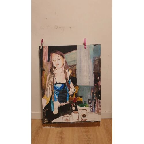 Tableau Serveuse Peinture Acrylique Sur Papier 50x64 Cm
