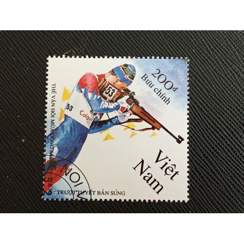 Timbre Vietnam Y T 1269 Jeux Olympiques-Albertville , Biathlon 1992 (060810 )