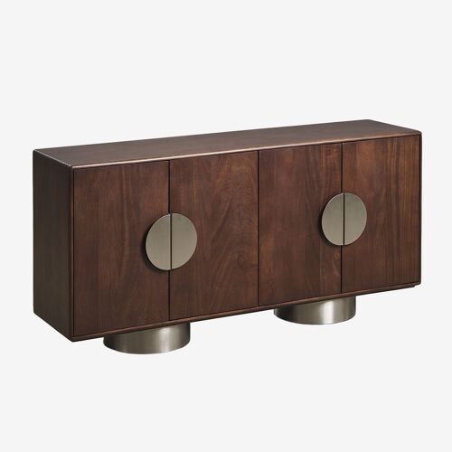 Buffet rectangulaire 160x40 cm en bois de manguier et acier inoxydable Melisand Poignée en bois foncé