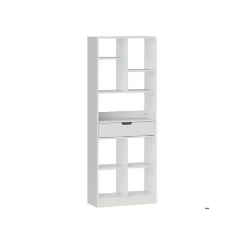 Bibliothèque - MUVOE - 9 étagères - 1 tiroir - 60 x 26 x 158 cm - Blanc