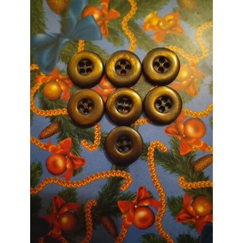 Lot De 7 Boutons Marrons À 4 Trous 1,7 Cm En Métal Vintage Années 80.