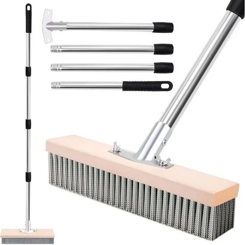 Brosse Métallique Professionnelle 140 cm Télescopique Acier Inox pour Mousse, Mauvaises Herbes, Nettoyage Terrasses, Allées, Bois