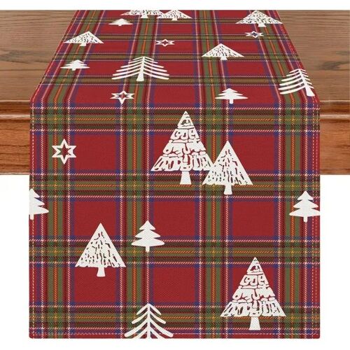 Chemin De Table Noël Arwllzz 140x40 Cm, Polyester Lin, Carreaux Rouges Flocons, Style Ferme, Lavable Machine, Résistant Plis
