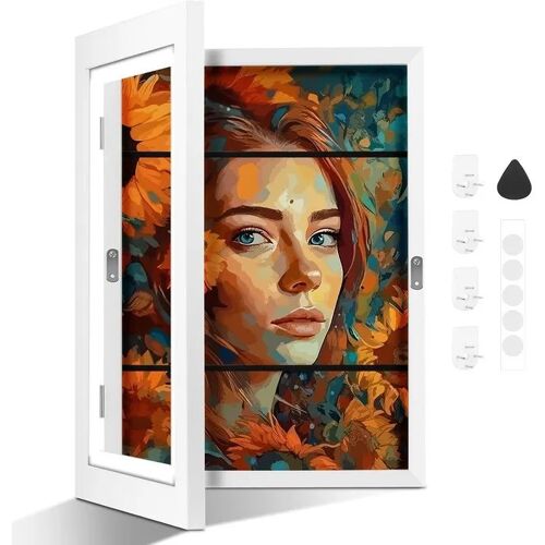 Cadre Photo Blanc A3 pour Dessins d'Enfants, 34x46 cm, MDF Écologique, Façade Verre Acrylique, Montage Mural/Table, Magnétique