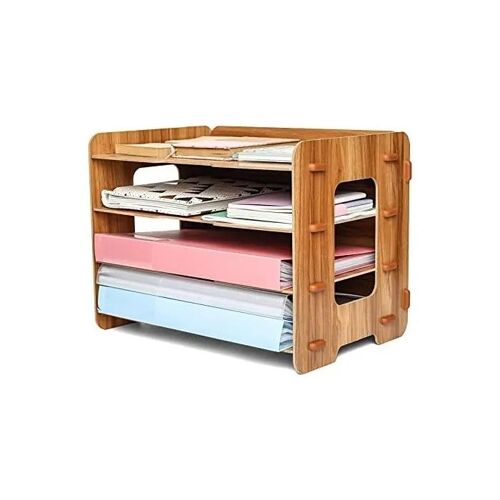Organisateur de bureau en bois MDF 4 niveaux, style vintage marron, 24x35x26 cm, rangement magazines, lettres, projets, idéal