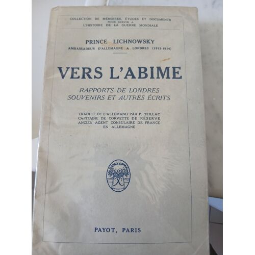 Vers L Abîme Prince Lichnowsky Édition Payot