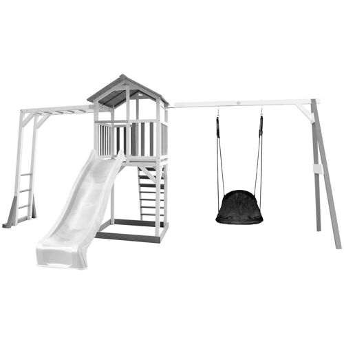 Axi Beach Tower With Climbing Frame And Roxy Nest Swing Grey/White - Toboggan Blanc