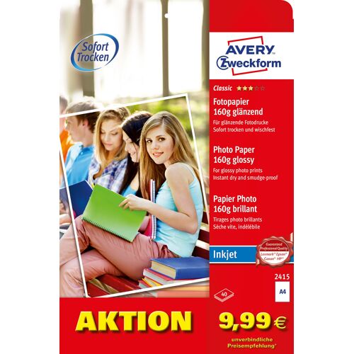 Avery Classic Inkjet, DIN A4, 160 g Blanc Brillant