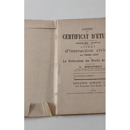 L'Année Du Certificat D'Études Charles Dupuy 1922