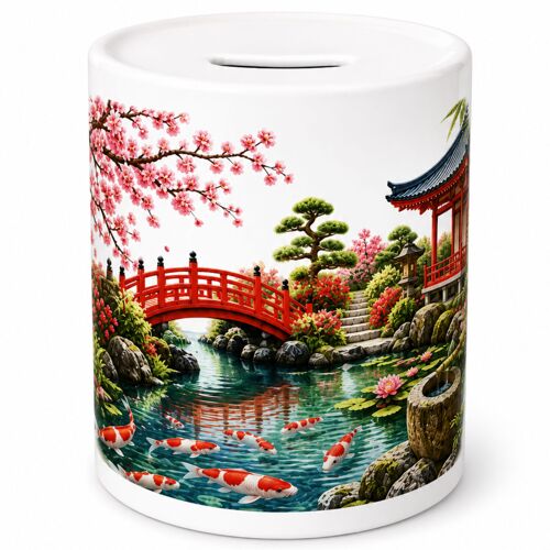 Tirelire carpes koï en céramique décor japonais zen