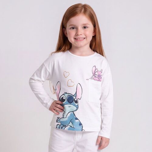 Tee Shirt Ml Tombant Lilo Et Stitch Blanc Hy10165 Enfant Disney