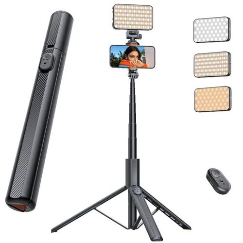 ANXRE Trépied Smartphone 180 cm avec Lumière et Télécommande, Perche à Selfie, Monopode pour Téléphone, Appareil Photo et GoPro.