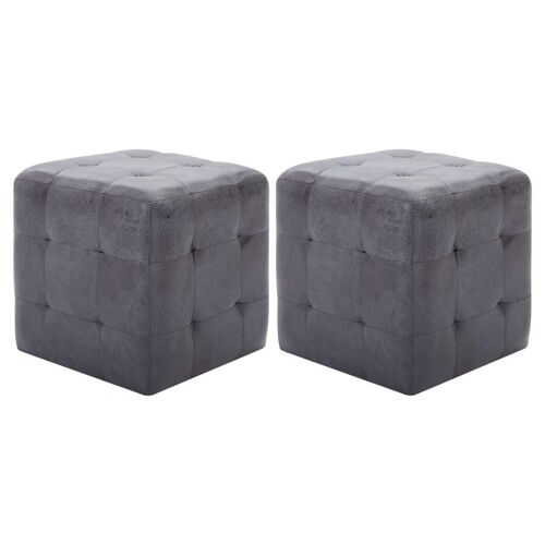 2 Pcs Tables De Chevet Gris 30x30x30 Cm Similicuir Daim