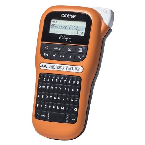Brother P-Touch PT-E110VP - Étiqueteuse - Noir et blanc - transfert thermique - Rouleau (1,2 cm) - 180 dpi - jusqu'à 20 mm/sec - outil de coupe - impression par 2 lignes - noir, orange