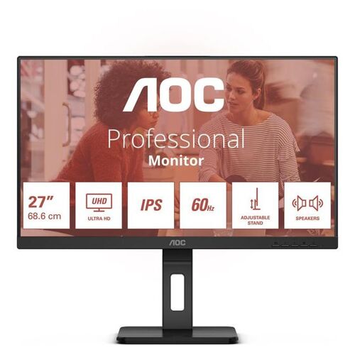 AOC Essential-line U27E3UF - Écran LED - 27" - 3840 x 2160 4K UHD (2160p) @ 60 Hz - IPS - 350 cd/m² - 1000:1 - 4 ms - 2xHDMI, DisplayPort - haut-parleurs - noir