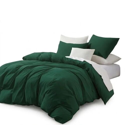Parure De Lit 135x200 Cm En Coton Percale, Housse De Couette Avec Taie 80x80 Cm, Vert Foncé, Fermeture Éclair, Résistante Et