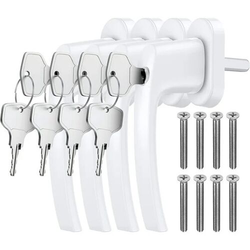 Lot de 4 poignées de fenêtre verrouillables avec clé, sécurité enfant, alliage aluminium blanc, compatible PVC alu bois, entraxe