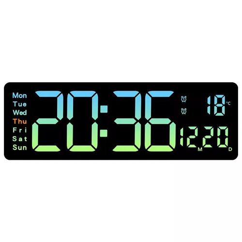 Horloge LED Murale Multifonction Télécommande Affichage Température et Date Vert YONIS