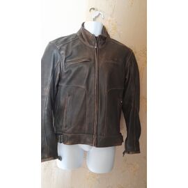 Blouson En Cuir Segura Marron Foncé Aspect Vieilli Taille L