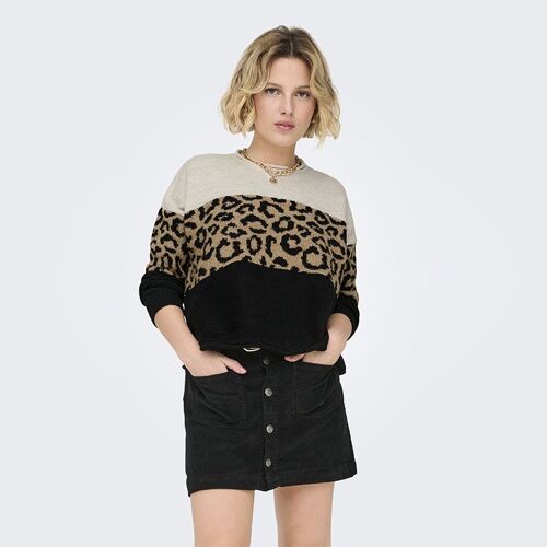 Pull Col Rond Imprimé Léopard Et Rayures Jade Femme Only