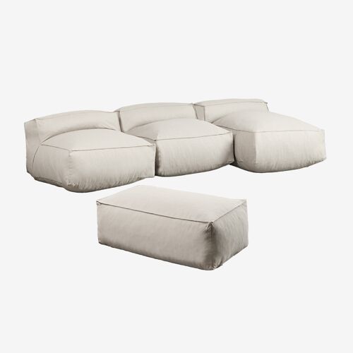 Canapé modulaire avec méridienne 3 pièces et pouf Dojans Beige Semoline