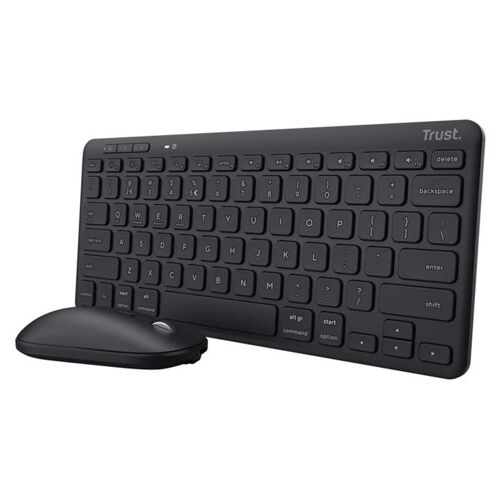 Trust Lyra Pack Clavier et Souris sans Fil Bluetooth, AZERTY Français, 84% Plastique Recyclé, Mini Clavier Rechargeable pour PC