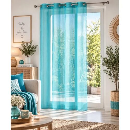 Rideau A Oeillets Voile Raye Horizon Bleu 140 X 260 Cm