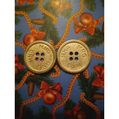Lot De 2 Boutons Argentés À 4 Trous 2,5 Cm En Métal Vintage Années 90.