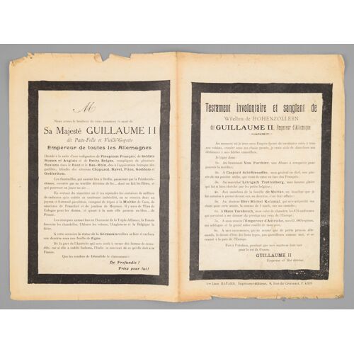 [ Tract Satirique Anti-Germanique Publié En 1914 : ] "M. Nous Avons Le Bonheur De Vous Annoncer La Mort De Sa Majesté Guillaume Ii Dit Patte-Folle Et